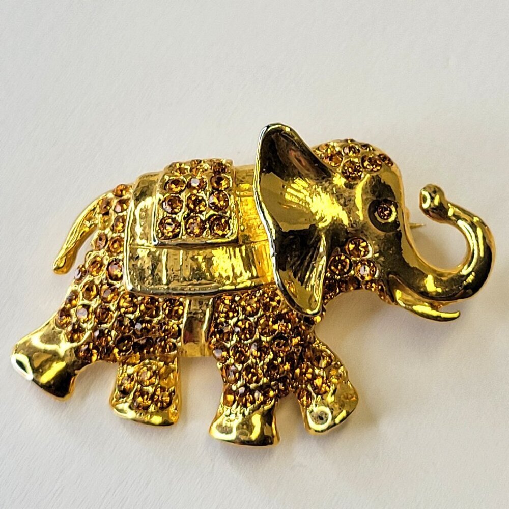 Dazzling Gold Tone Elephant Brooch Pin